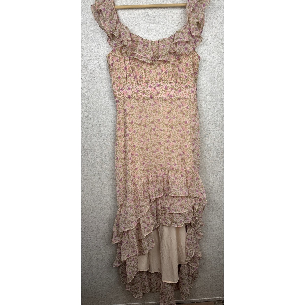 ASTR the Label Cream Blush Floral Ruffle High Low Maxi Dress Cottagecore Size M